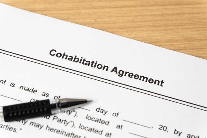 Legal document Cohabitation Agreement on paper close up